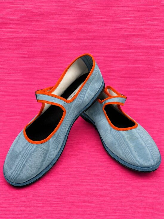 Drogheria Crivellini Shoes - Drogheria Crivellini Mary Jane in Blue Moire and Orange Trim, Size 9 (40 EU)